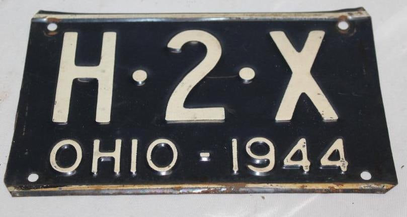 1944 Ohio 3 Digit Shorty License Plate H2X: has been modified, 9.25" x 5.75"