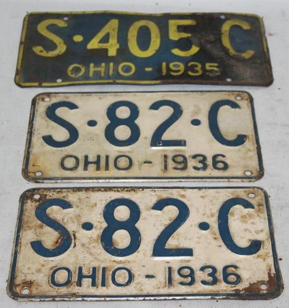 Group of 3 1935 & 1936 Ohio OH License Plates (1 of 5)