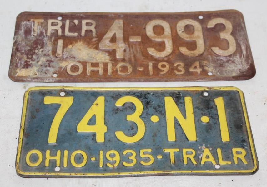 Group of 2 1934 & 1935 Ohio OH Trailer License Plates (1 of 4)