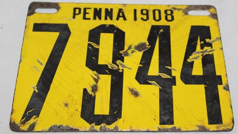 1908 Penna 4 Digit Porcelain License Plate: 8.25" x 6.5"
