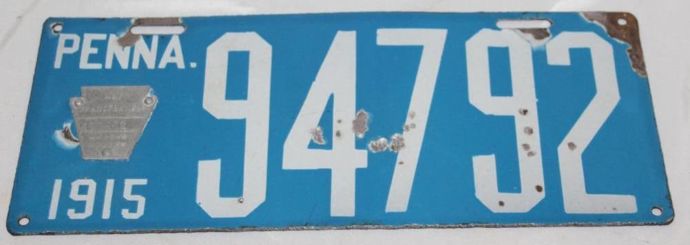 1915 Penna 5 Digit Porcelain License Plate: 13.75" x 6"