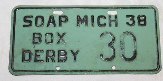 1938 Michigan Soap Box Derby #30 License Plate