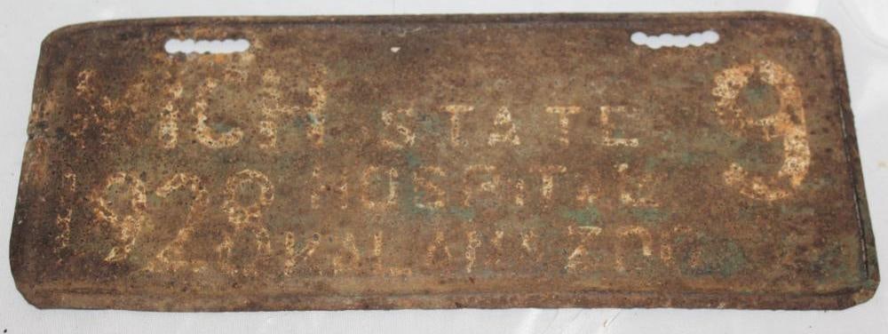 1928 Michigan State Hospital Kalamazoo Municipal Plate #9 (1 of 2)