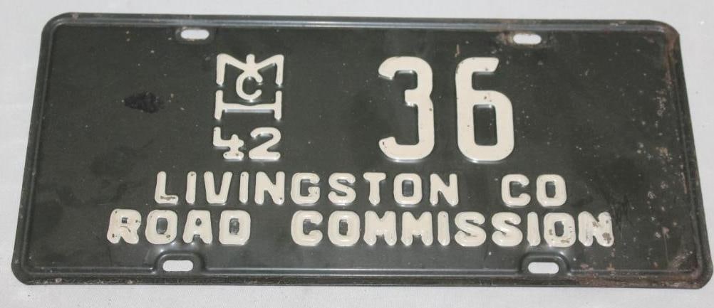 1942 Michigan Livingston County Road Commission Municipal #36 Plate: 14.25" x 6.25"