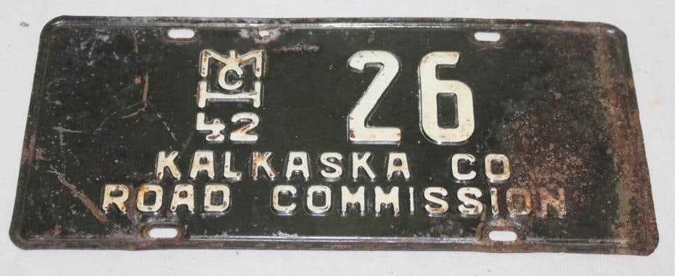 1942 Michigan Kalkaska County Road Commission Municipal #26 Plate: 14.25" x 6.25"
