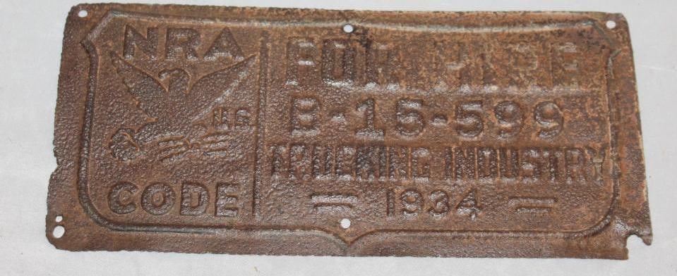 1934 NRA Code For Hire Trucking License Plate (1 of 2)