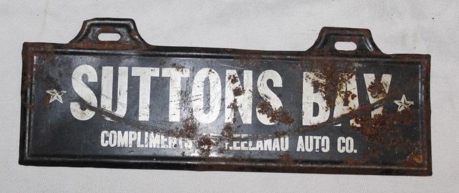 Sutton's Bay Michigan City License Plate Extension Leeleanau Auto Co Advertising: 10.5" x 3.75"
