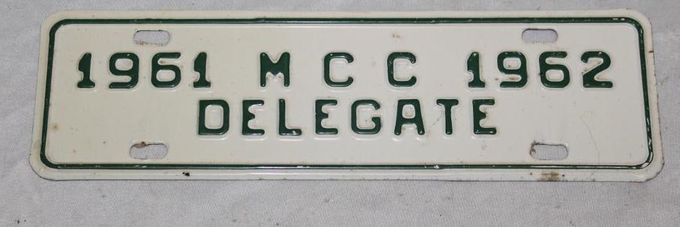 1961-1962 MCC Delegate Government Michigan City License Plate Extension: 11" x 3.25"