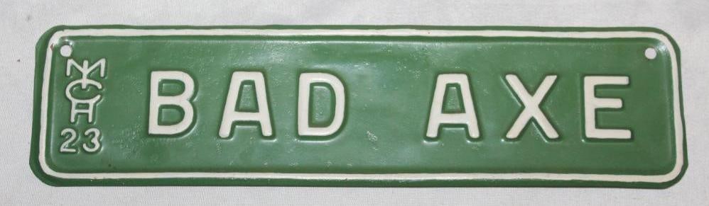 1923 Bad Axe Michigan City License Plate Extension: 10.25" x 2.5", repainted