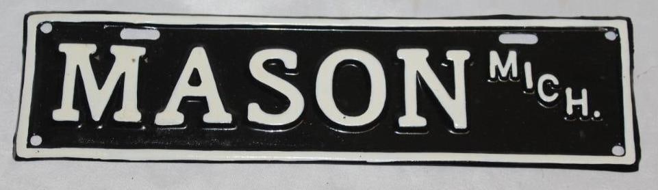 Mason Michigan City License Plate Extension: 12.25" x 3.25", repainted