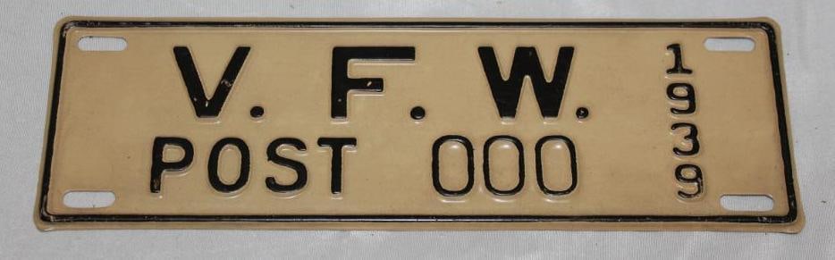 1939 Michigan VFW Post 000 Sample License Plate (1 of 2)