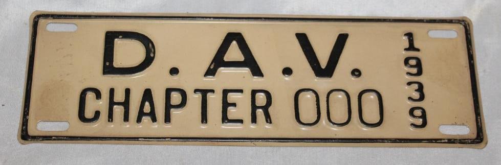 1939 Michigan Disabled Veterans DAV Chapter 000 Sample License Plate (1 of 2)