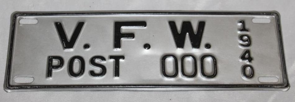1940 Michigan VFW Post 000 Sample License Plate (1 of 2)