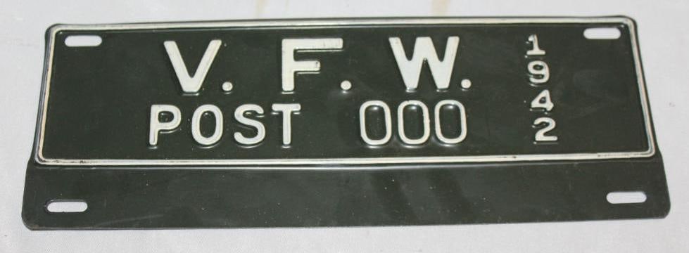 1942 Michigan VFW Post 000 Sample License Plate (1 of 2)