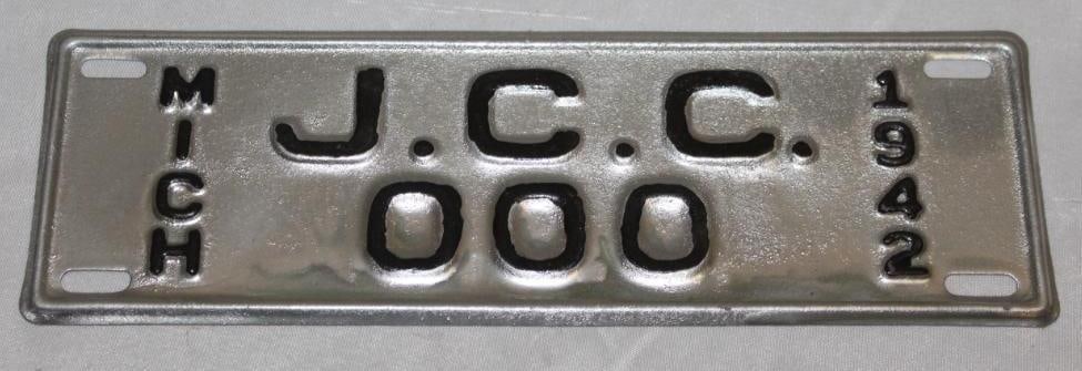 1942 Michigan JCC 000 Sample License Plate (1 of 2)