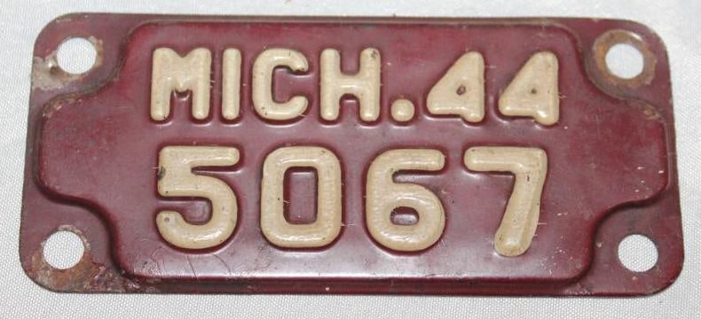 1944 Michigan Motorcycle License Plate (1 of 2)