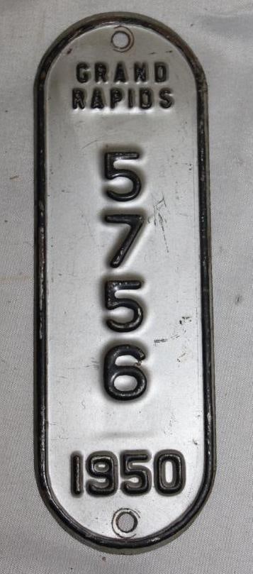 1950 Grand Rapids Michigan Bicycle Vertical License Plate (1 of 2)
