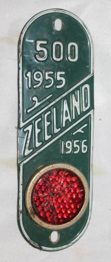 1955-1956 Zeeland #500 Michigan Bicycle Vertical License Plate with Reflector (1 of 2)