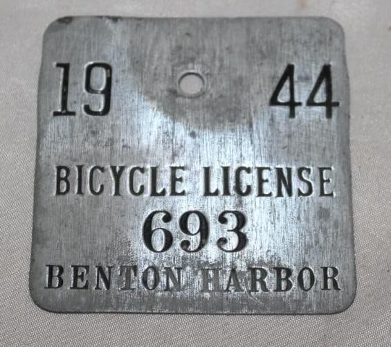 1944 Benton Harbor Michigan Bicycle License Plate Tag #693 (1 of 2)