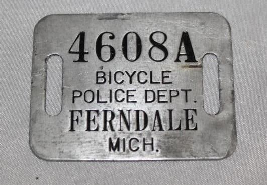 Ferndale Police Department Michigan Bicycle License Plate Tag (1 of 2)