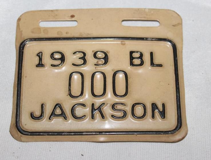 1939 Jackson #000 Michigan Bicycle License Plate: 3" x 4"