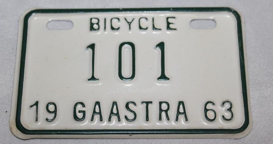 1963 Gaastra Michigan Bicycle License Plate #101 (1 of 2)
