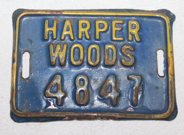 Harper Woods Michigan Bicycle License Plate: 2.5" x 2"
