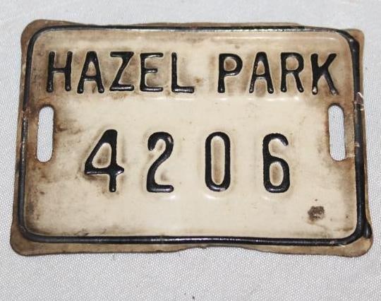 Hazel Park Michigan Bicycle License Plate: 2.5" x 2"
