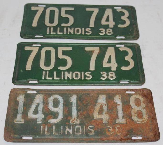 Group of 3 1938 Illinois IL License Plates (1 of 5)