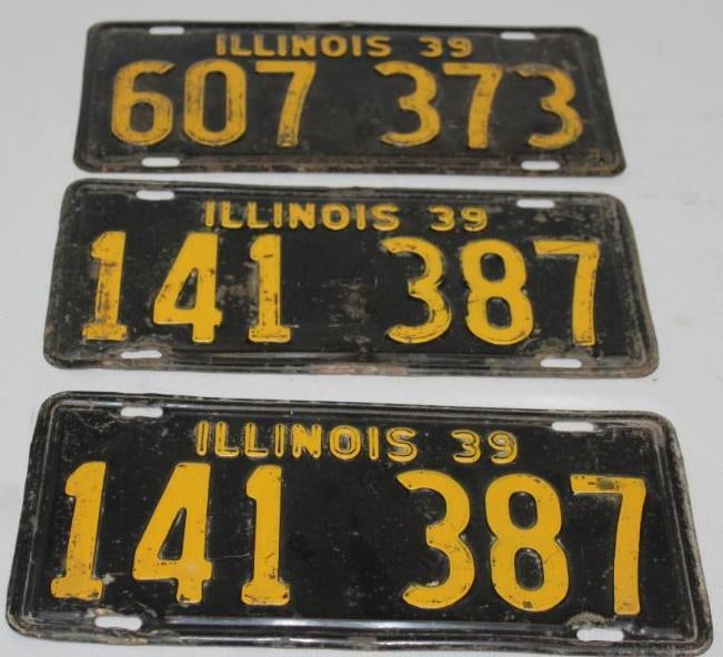 Group of 3 1939 Illinois IL License Plates (1 of 5)