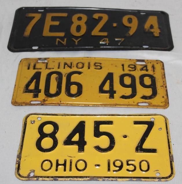 Group of 3 1950 Ohio, 1941 Illinois, 1947 New York License Plates (1 of 5)