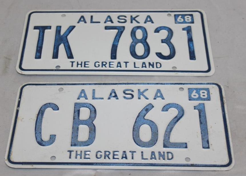 Group of 2 1968 Alaska License Plates (1 of 4)