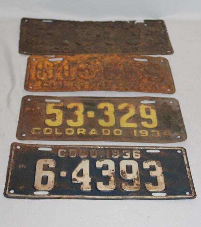 Group of 4 Colorado License Plates, 1928, 1931, 1934, 1936 (1 of 4)