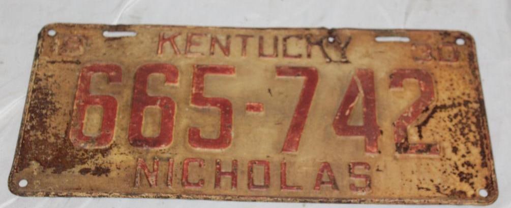 1930 Kentucky KY License Plate (1 of 2)