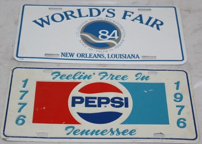 Group of 2 1976 Tennessee Pepsi 1984 Louisiana LA World's Fair Booster License Plates: 12" x 6"