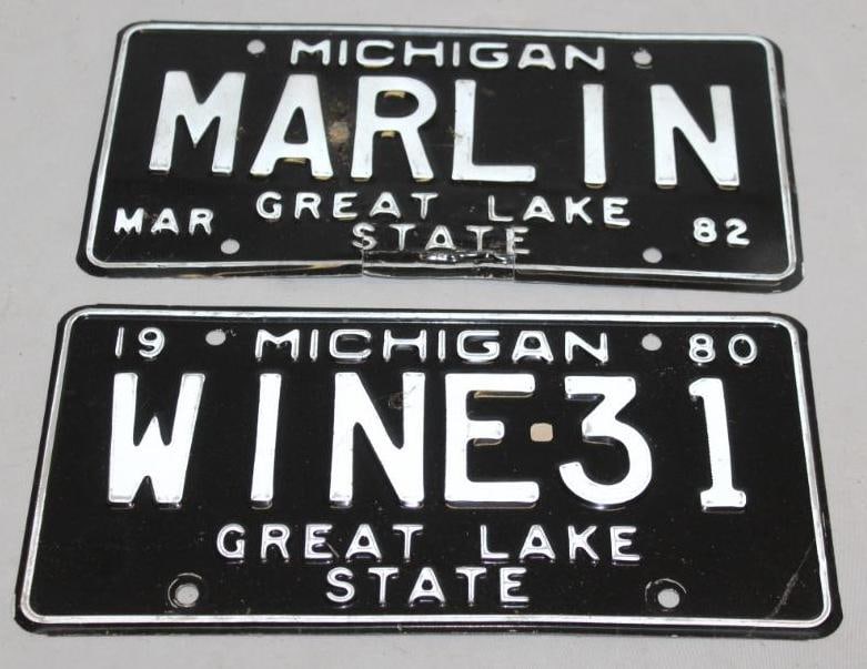 Group of 2 Michigan MARLIN and WINE31 Vanity License Plates (1 of 4)