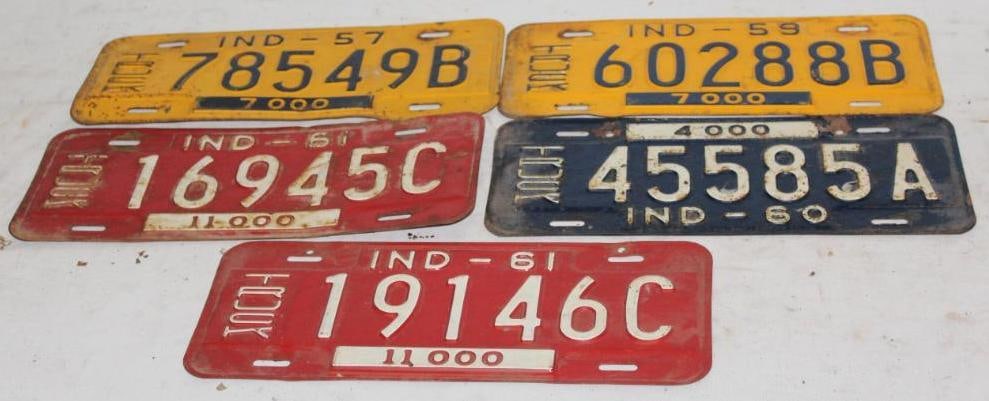 Group of 5 1950's & 1960's  Indiana IN License Plates Truck (1 of 4)