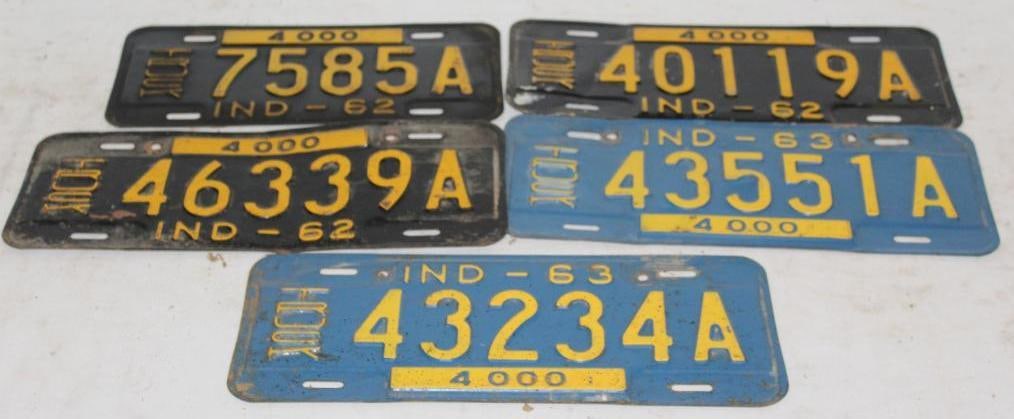 Group of 5 1960's Indiana IN License Plates Truck (1 of 5)