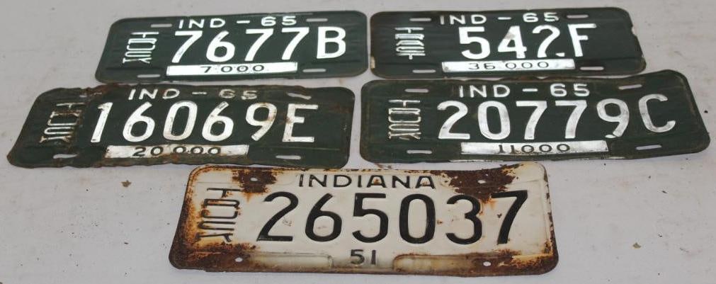 Group of 5 1950's & 1960's  Indiana IN License Plates Truck (1 of 5)