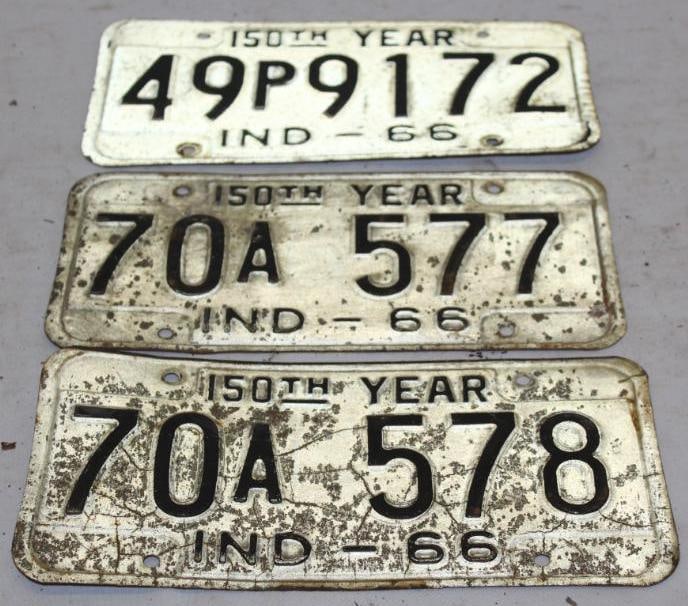 Group of 3 1966 150 Year Indiana IN License Plates (1 of 5)