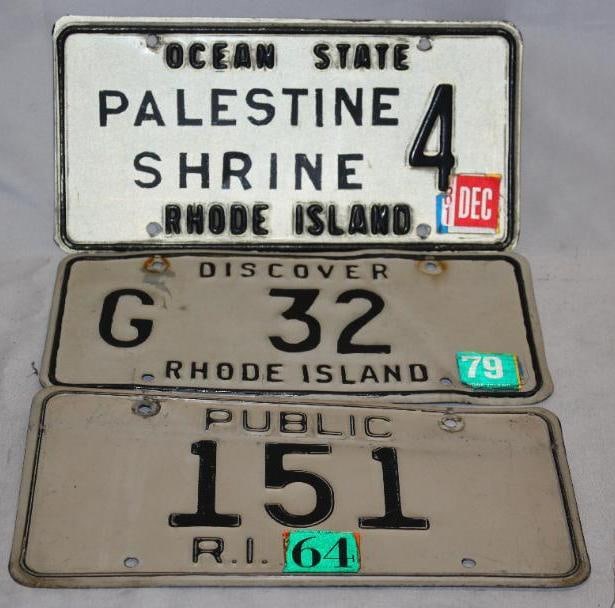 Group of 3 Rhode Island RI License Plates Public and Palestine Shrine (1 of 5)
