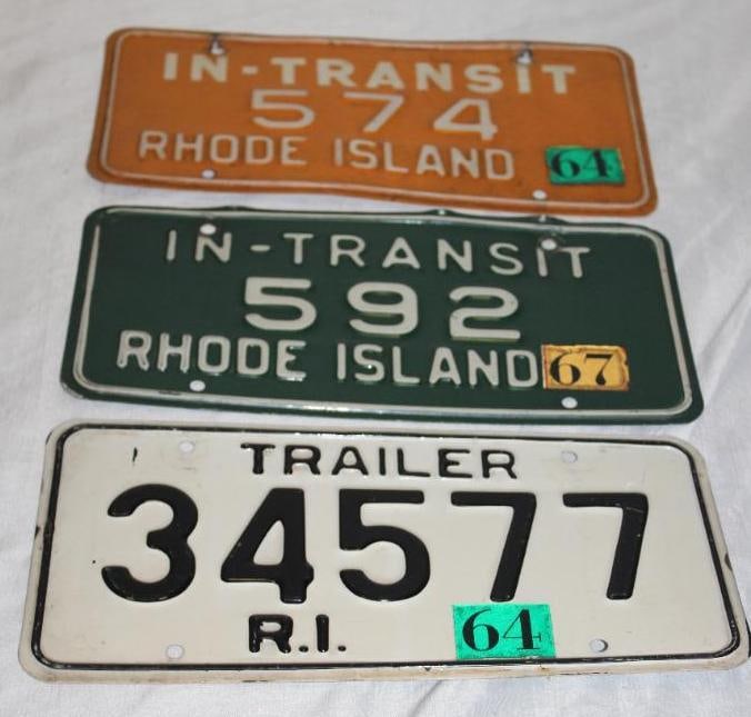Group of 3 1960's Trailer & In Transit Rhode Island RI License Plates (1 of 5)