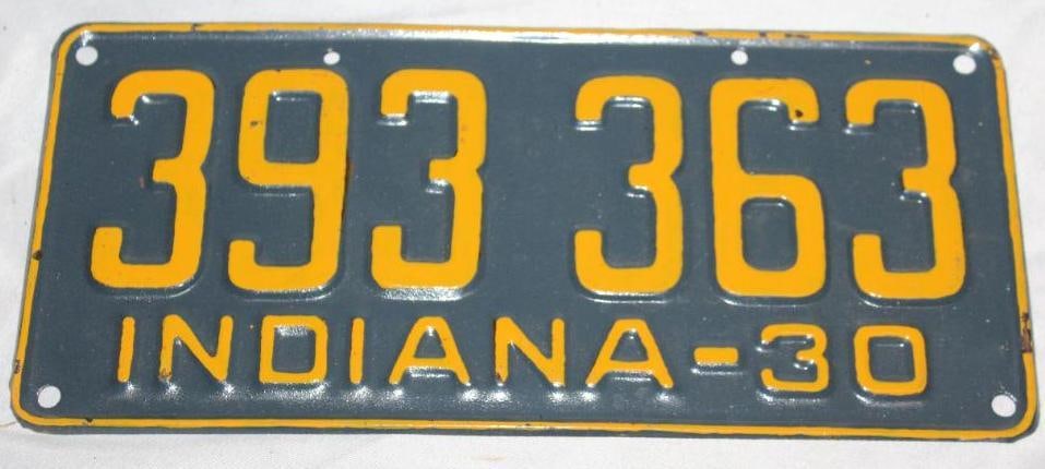 1930 Indiana IN License Plate: This plate has been repainted, 11.5" x 5"