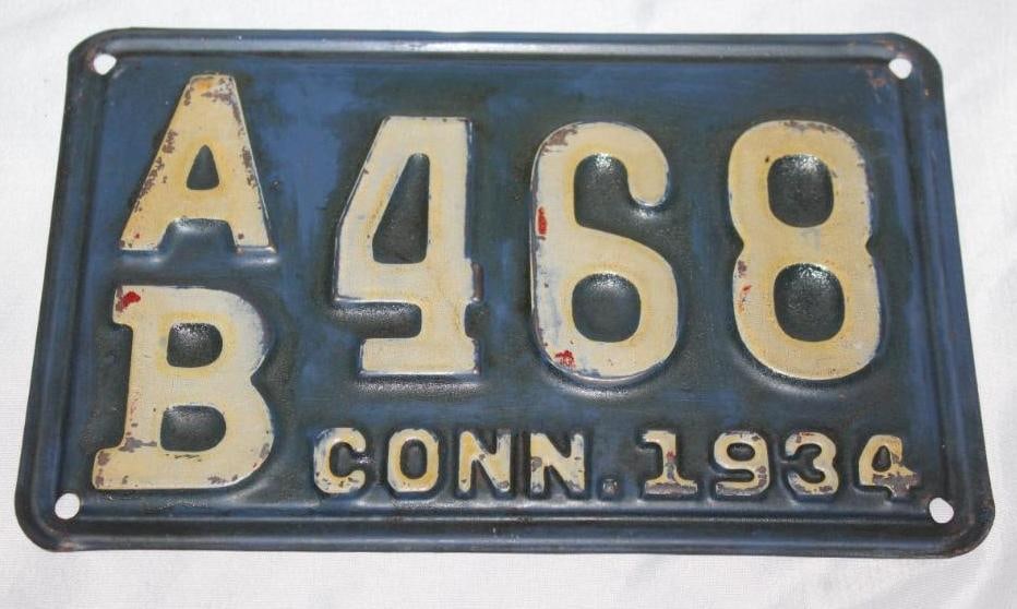 1934 Connecticut CT License Plate Short 3 Digit #468 (1 of 2)