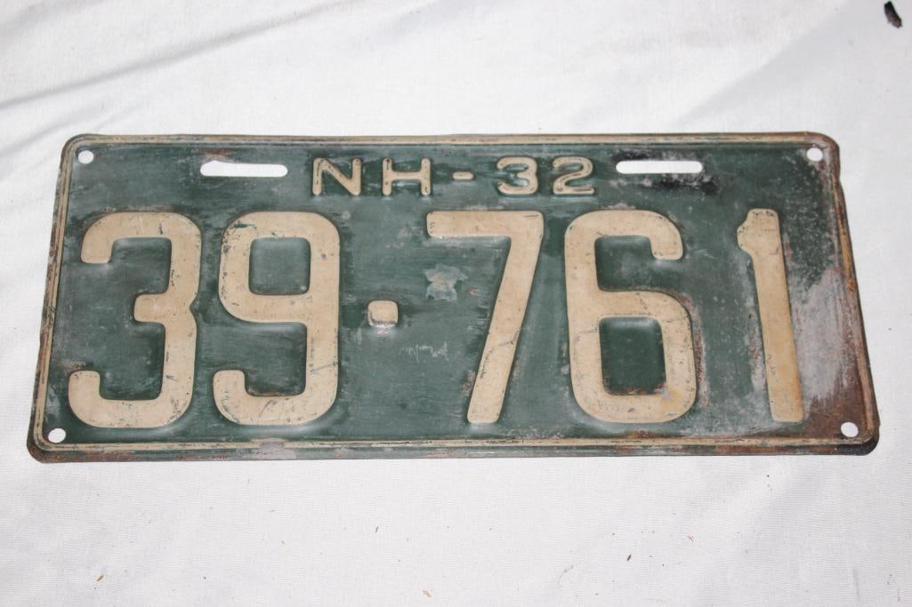 1932 New Hampshire NH License Plate (1 of 2)