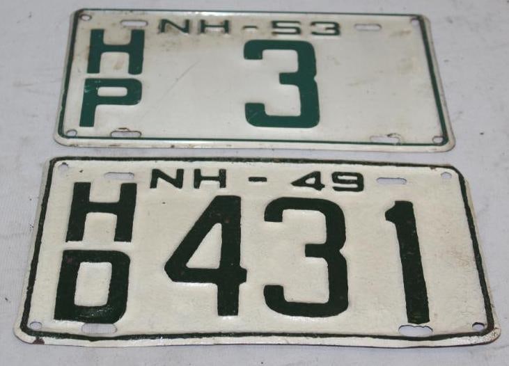 Group of 2 1949 & 1953 New Hampshire NH License Plates 1 digit #3 (1 of 4)