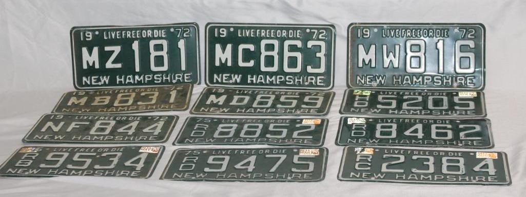 Group of 12 1970's New Hampshire NH License Plates "Live Free or Die" (1 of 5)