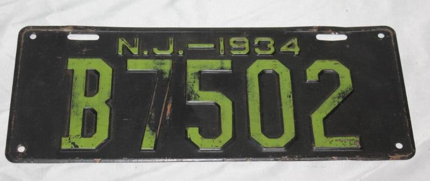 1934 New Jersey NJ License Plate (1 of 2)