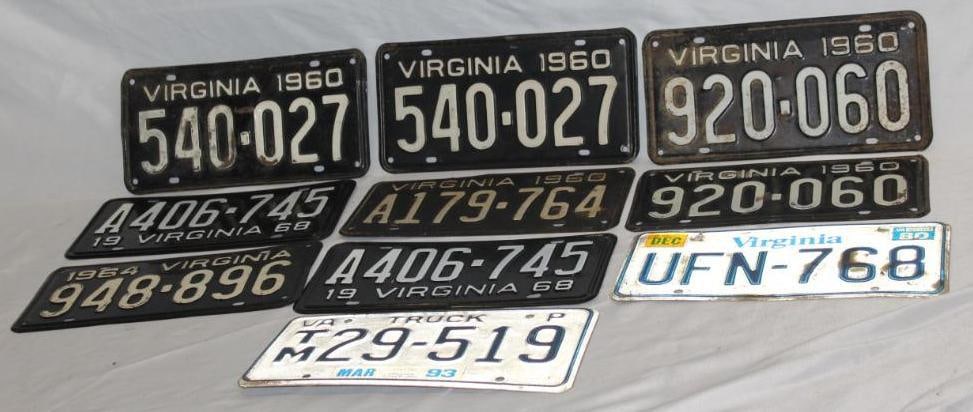 Group of 10 1960's-1990's Virginia VA License Plates (1 of 5)