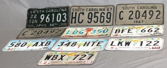 Group of 10 1960's-1990's South Carolina SC License Plates (1 of 5)